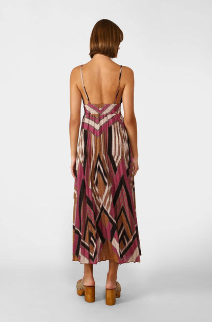 Studio Long Pleated Geometric Design Dress