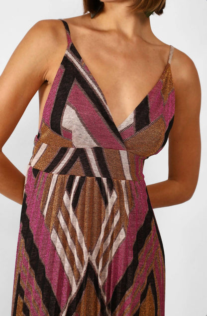 Studio Long Pleated Geometric Design Dress