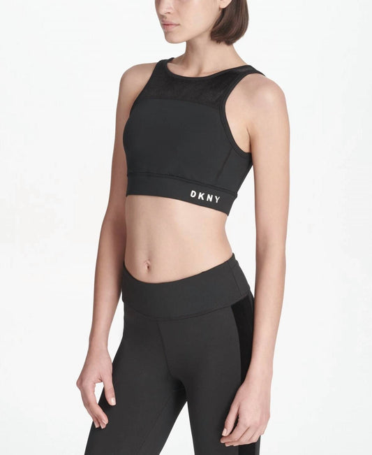 DKNY Womens Activewear Sport Velvet Trimmed V Back Medium Support Sports Bra