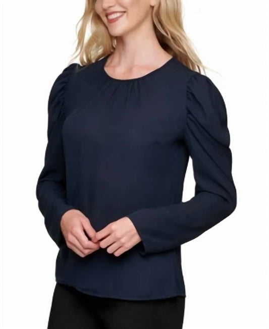 Women's Pleated Sheer Puff-shoulder Long Sleeve Blouse