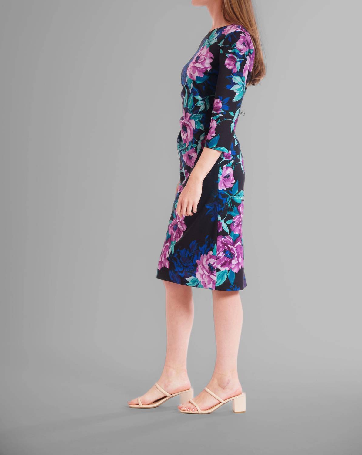 Asymmetric Neck Floral Midi Dress