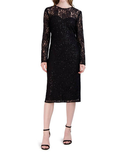 Long Sleeve Sequined Lace Sheath Dress