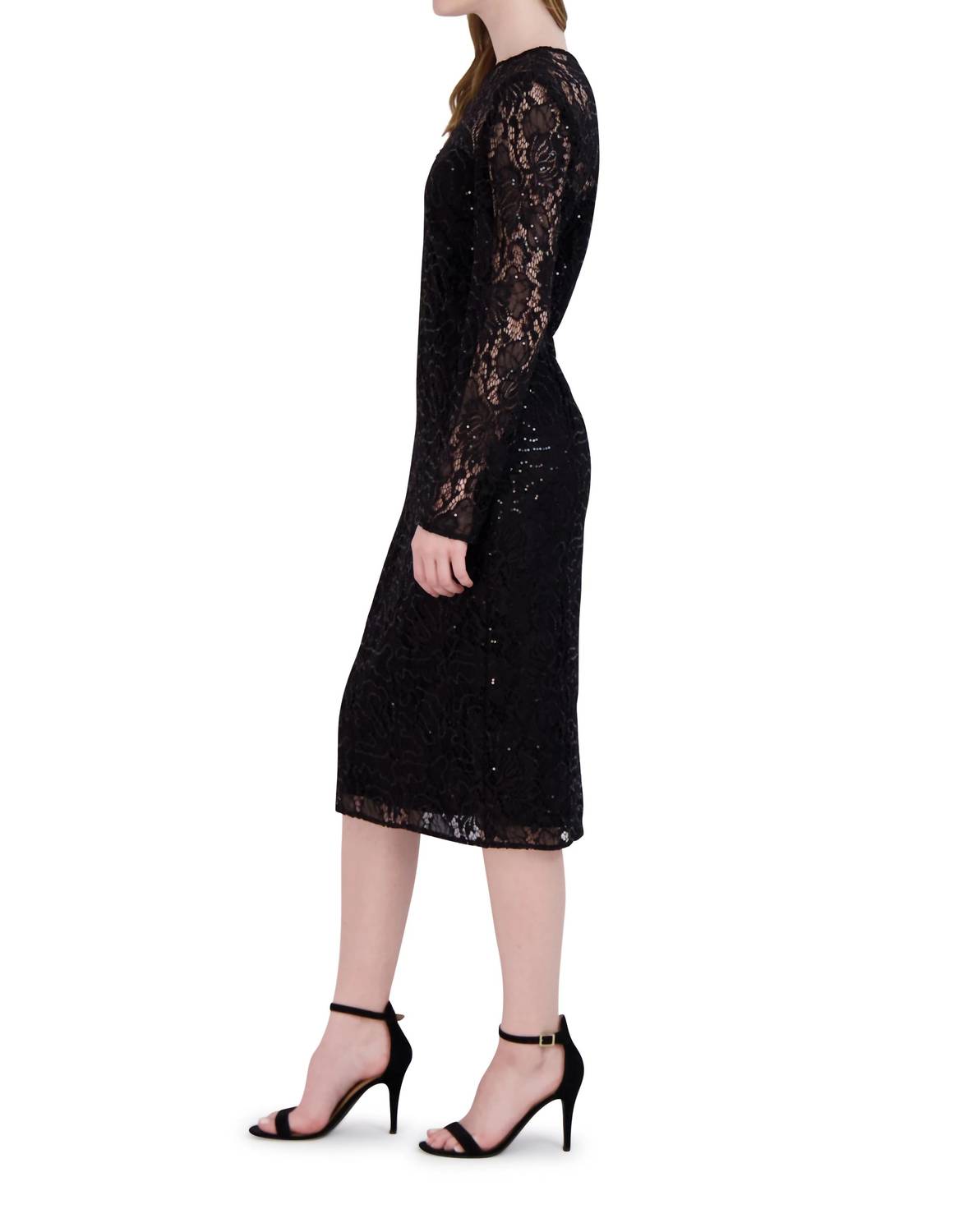 Long Sleeve Sequined Lace Sheath Dress