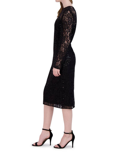 Long Sleeve Sequined Lace Sheath Dress