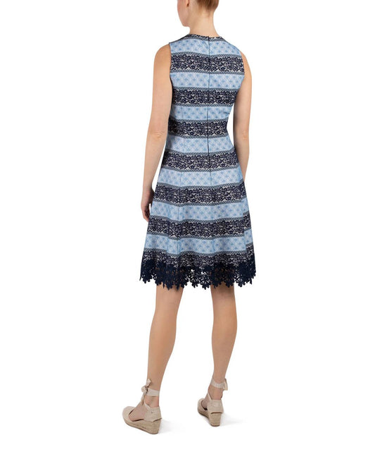 Sleeveless Bonded Lace Fit-and-flare Dress