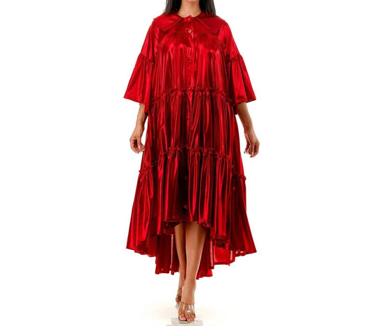 Metallic Pleated Tiered Flare Midi Dress - Plus