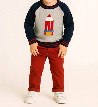 Boys Sweater With Pencil Print & Pant
