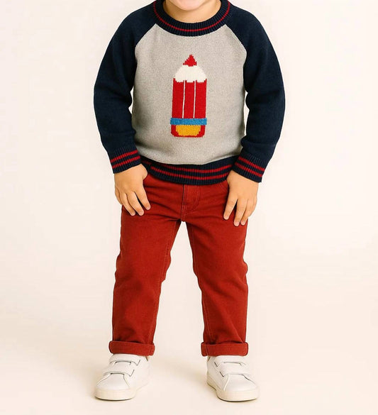 Boys Sweater With Pencil Print & Pant