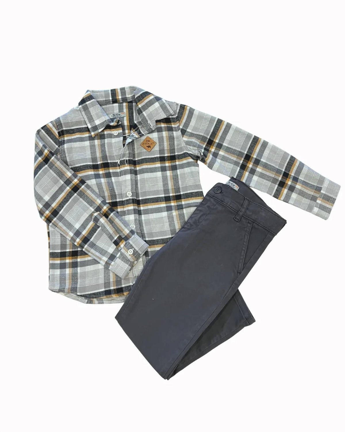 Boys Two-Piece Plaid Button-down Shirt With Pants