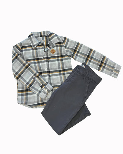 Boys Two-Piece Plaid Button-down Shirt With Pants