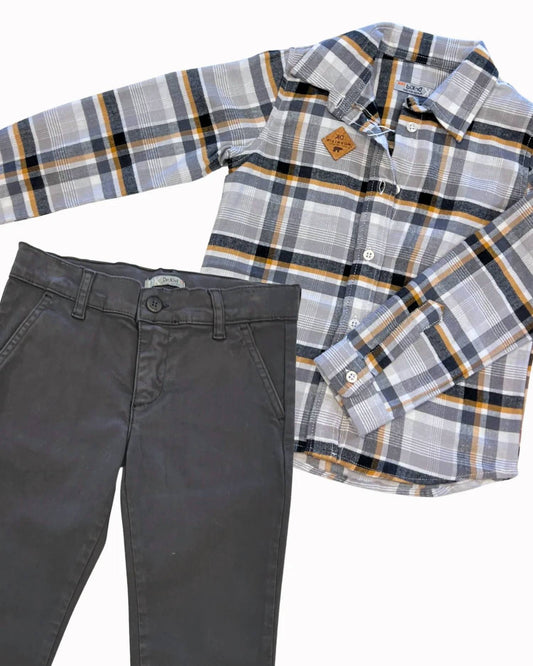 Boys Two-Piece Plaid Button-down Shirt With Pants