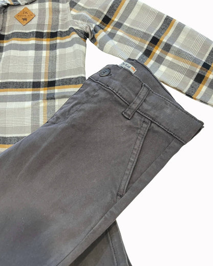 Boys Two-Piece Plaid Button-down Shirt With Pants