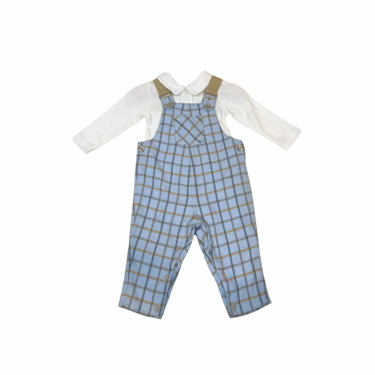 Boys Two-Piece Plaid Overall With Stitching Onesie