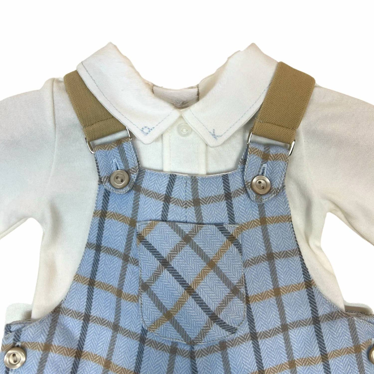 Boys Two-Piece Plaid Overall With Stitching Onesie