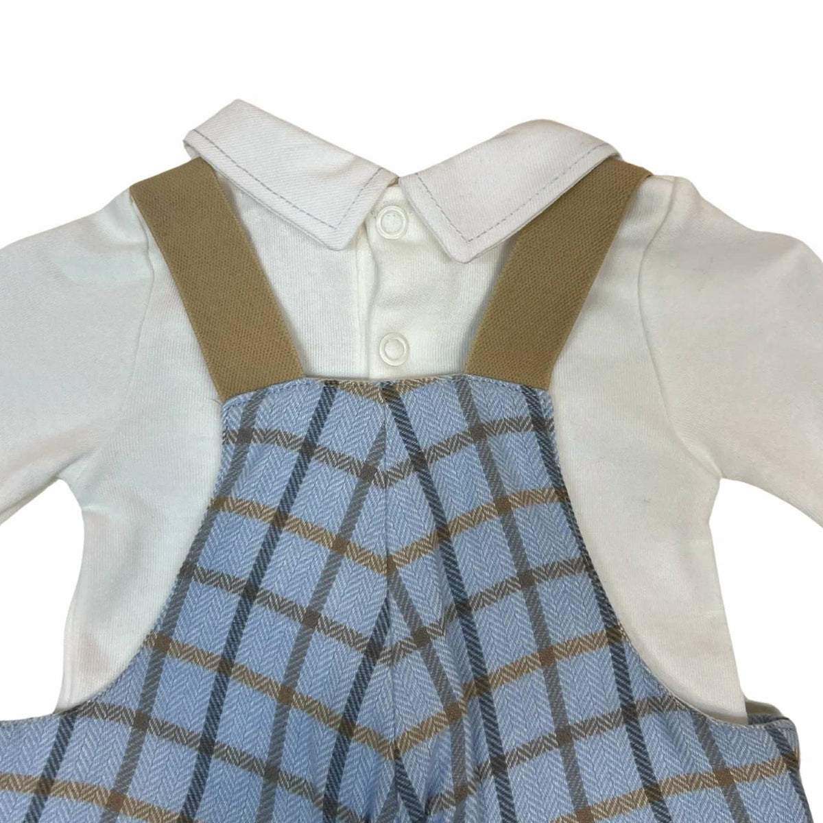 Boys Two-Piece Plaid Overall With Stitching Onesie