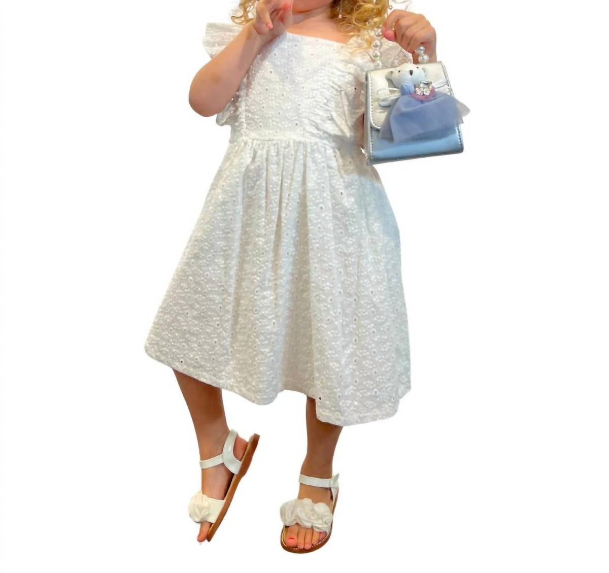 Eyelet Dress With Ruffled Sleeve