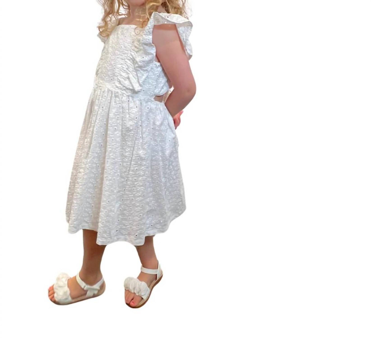 Eyelet Dress With Ruffled Sleeve