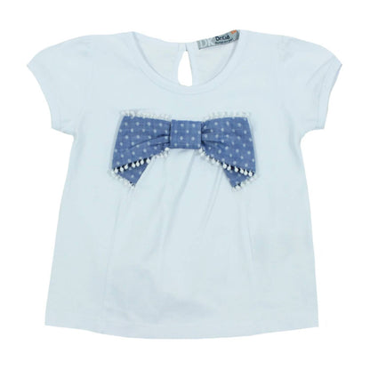 Girls Two-Piece Polka Dot Bow Tee With Matching Shorts