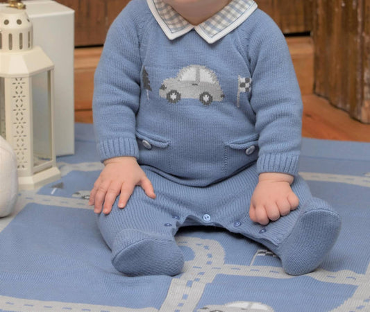 Knit Footie With Check Collar