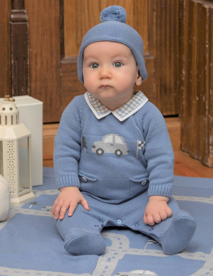 Knit Footie With Check Collar