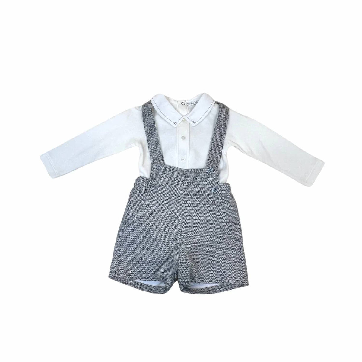 Little Boys Two-Piece Stitching Onesie With Tweed Overall