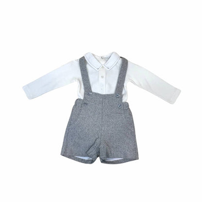 Little Boys Two-Piece Stitching Onesie With Tweed Overall