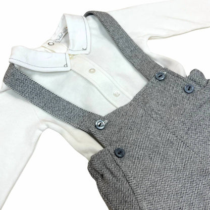 Little Boys Two-Piece Stitching Onesie With Tweed Overall