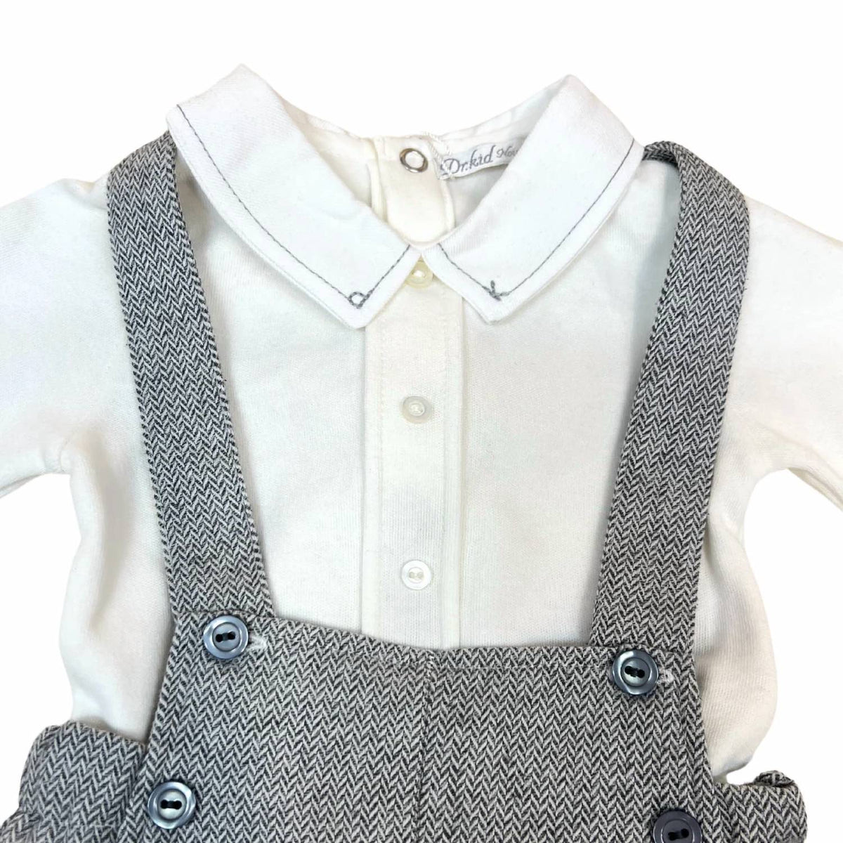 Little Boys Two-Piece Stitching Onesie With Tweed Overall