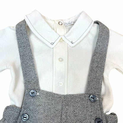 Little Boys Two-Piece Stitching Onesie With Tweed Overall