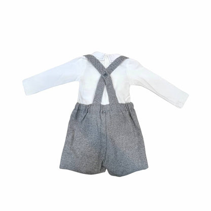 Little Boys Two-Piece Stitching Onesie With Tweed Overall