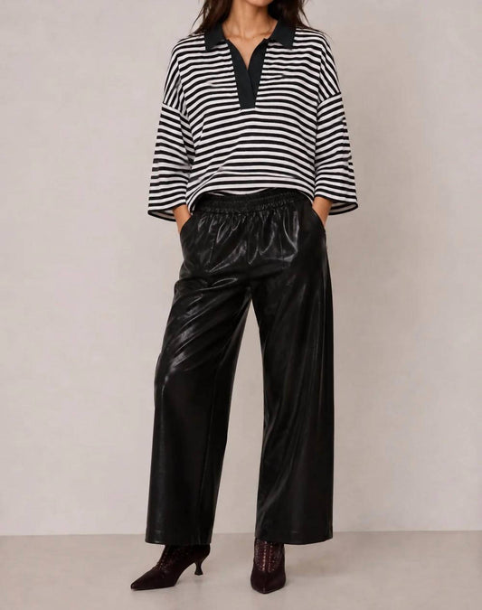 dRA Los Angeles Women's Safron Three Quarter Sleeve Top in Black Ivory Stripe