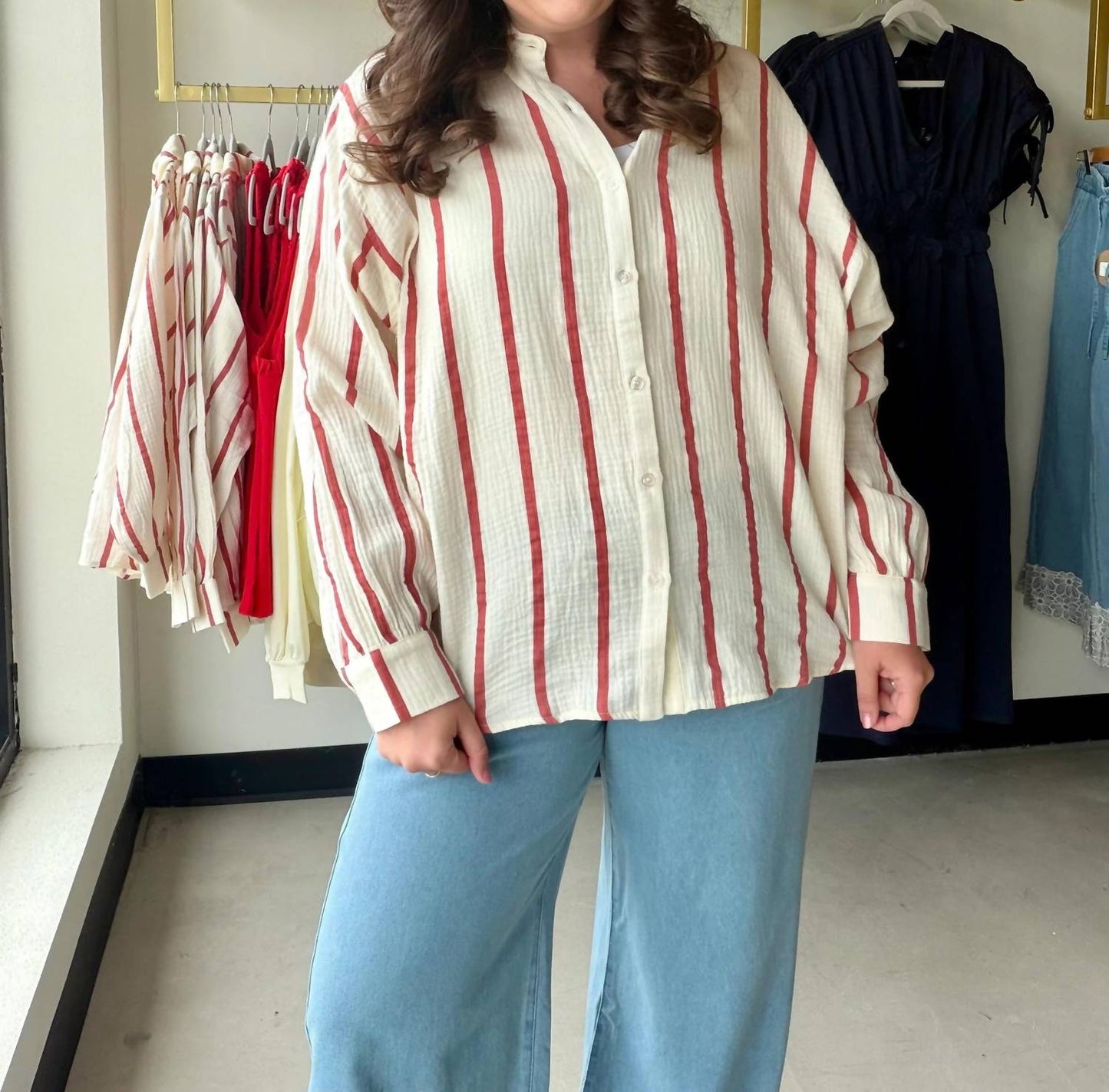 Women's Stripe Gauze Top