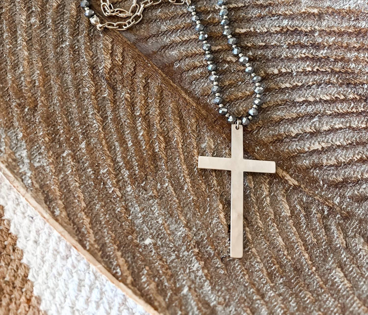 Women's Beaded Cross Necklace + Earrings Set