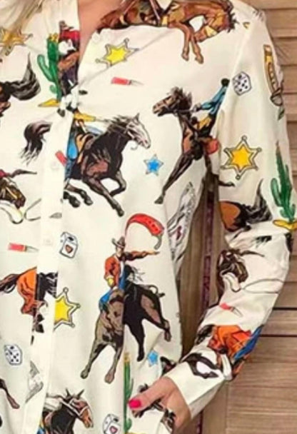 Western Pattern Long Sleeve Shirt - Plus