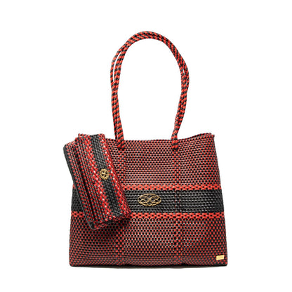 Women's Travel Woven Striped Tote Bag With Clutch