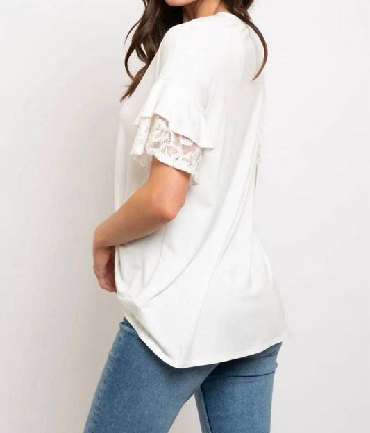 Women's Lace Ruffle Detailed Front Knot Top