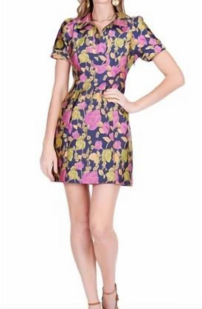 Vibrant Vines Front Zip Fitted Dress