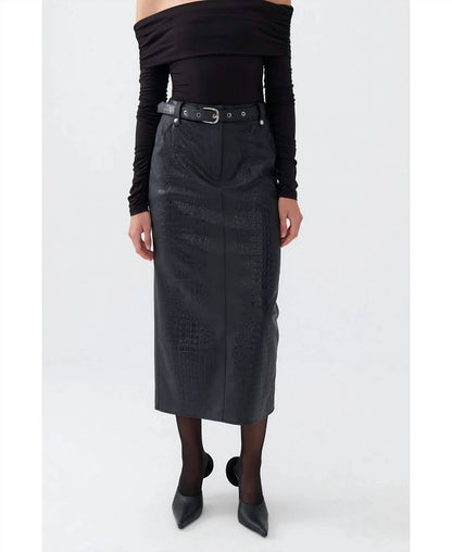 Faux Leather Midi Skirt With Belt