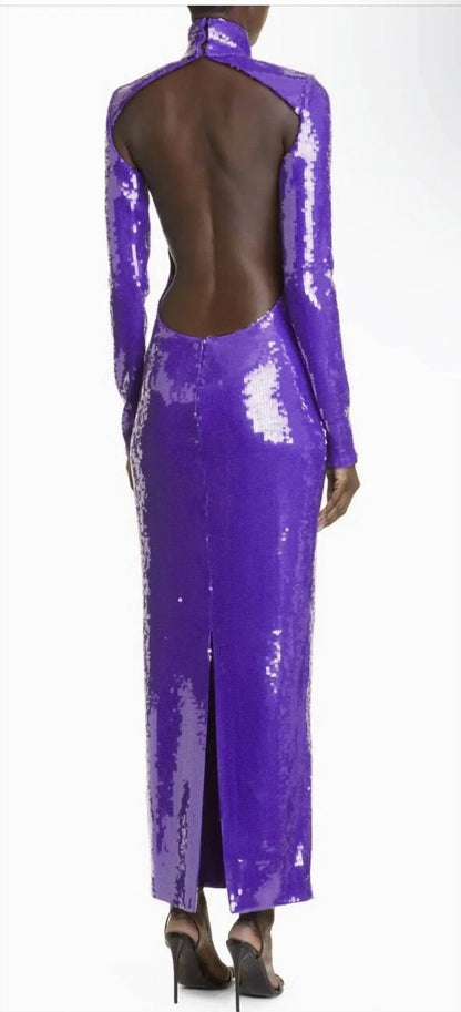 LaQuan Smith - Sequin Mock Neck Long Sleeve Cutout Column Gown - Rack Hunt