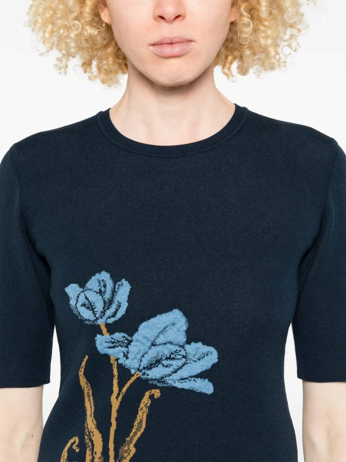 Short Sleeve Floral-motif Knitted Top