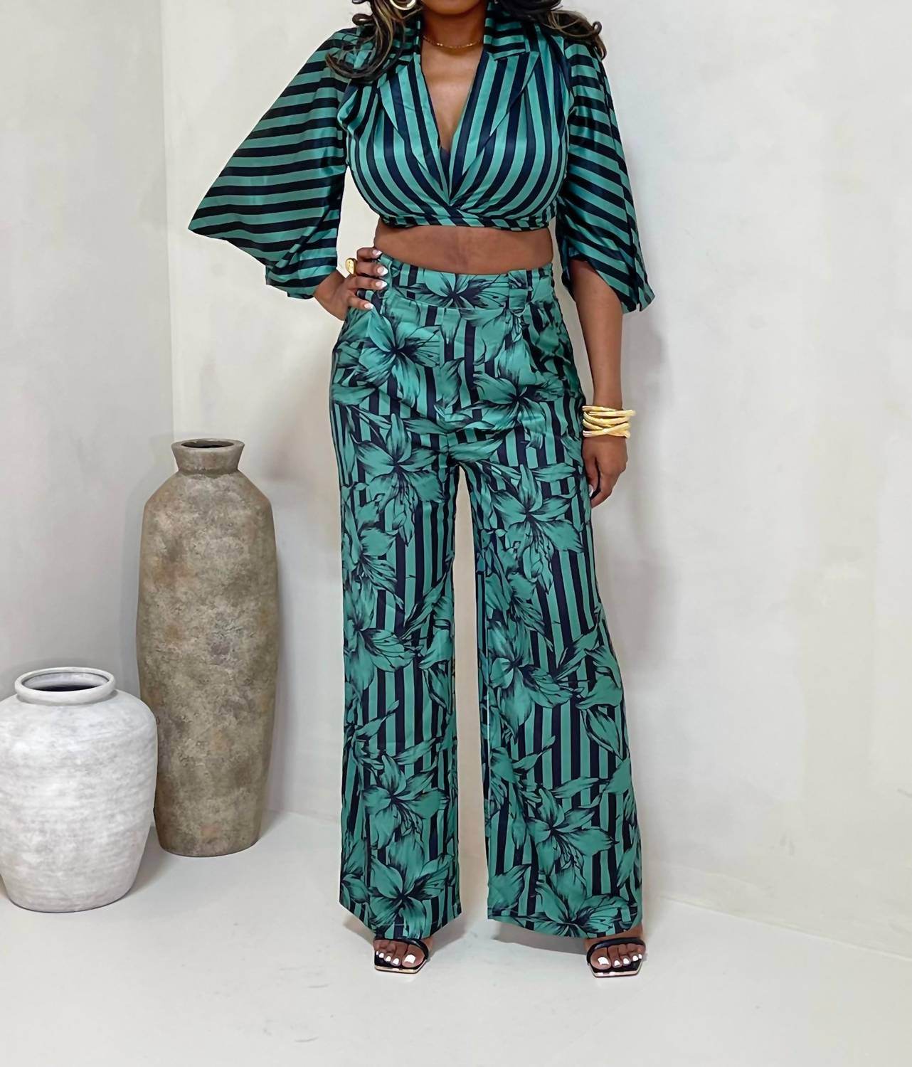 Balboa - Lovely One Satin Striped Pant Set - Rack Hunt -