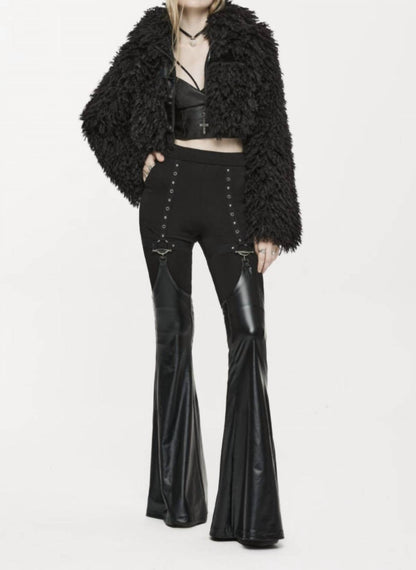 Punk Leggings With Detachable Pu Leather Leg Gaiters