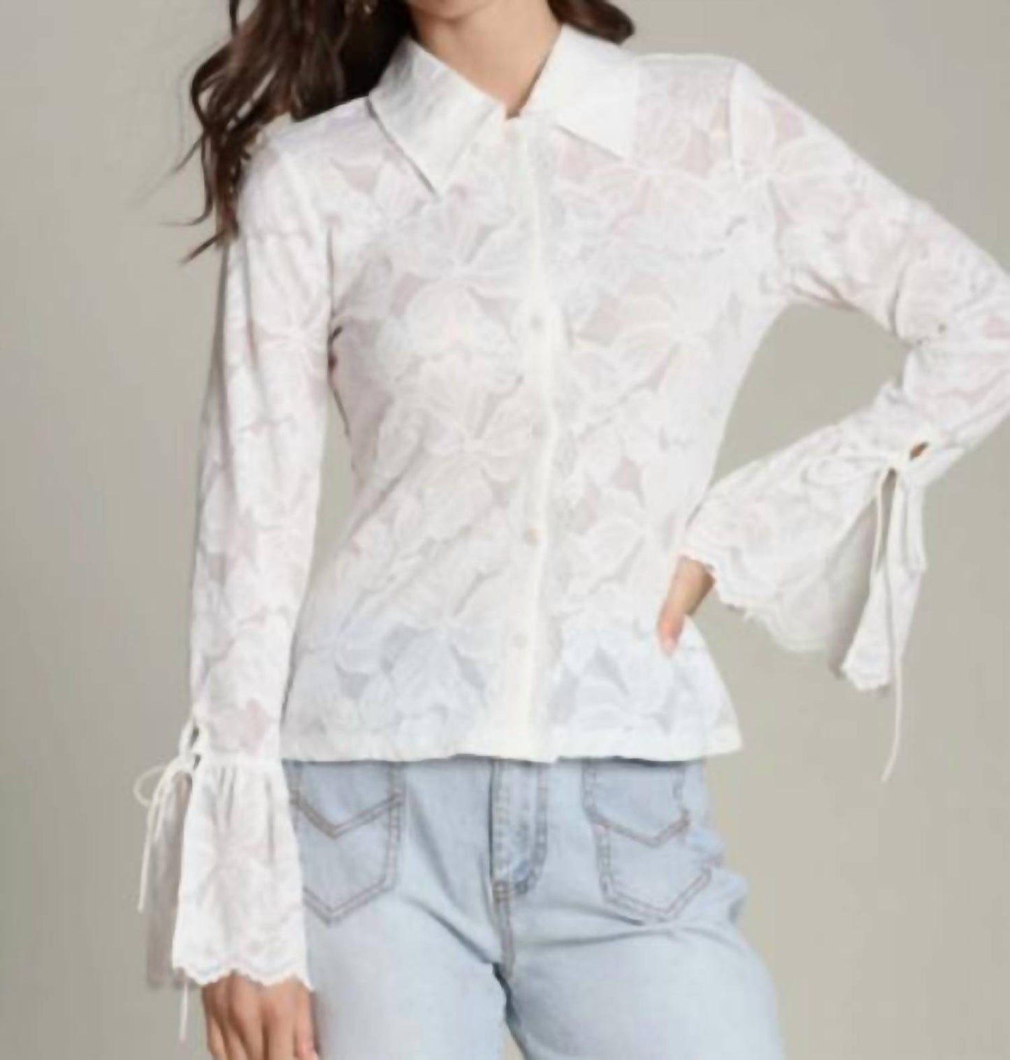 Lace Tie Cuff Shirt