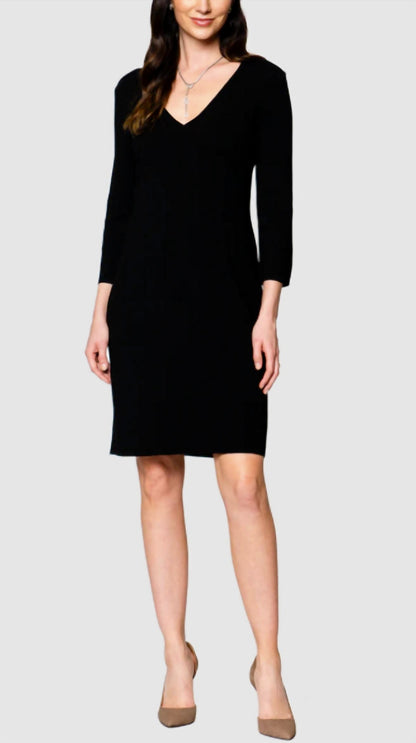 Vanessa Milano Knit Three Quarter Sleeves Sheath Midi Dress