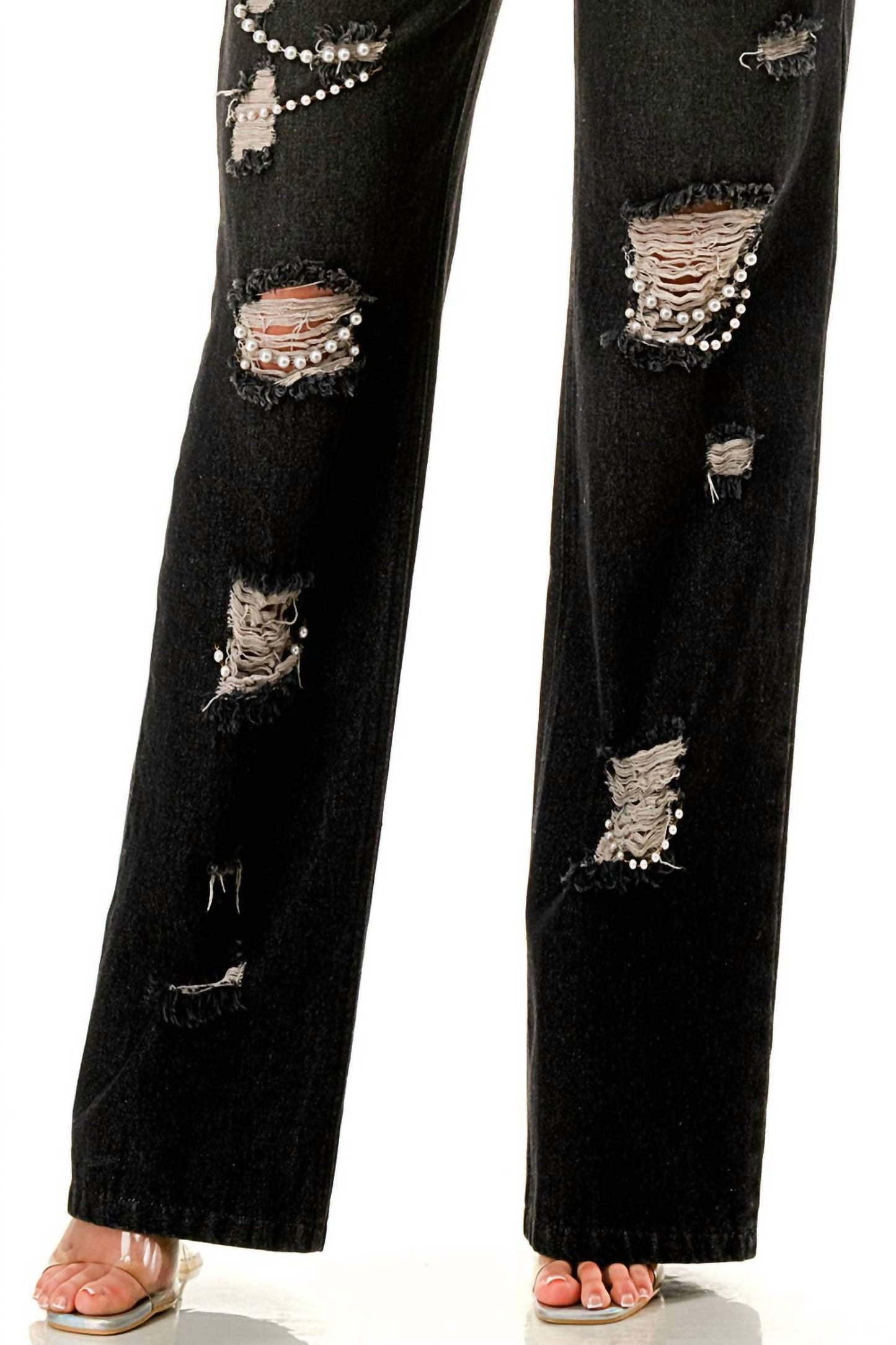 Ripped Jeans With Pearls Embellished
