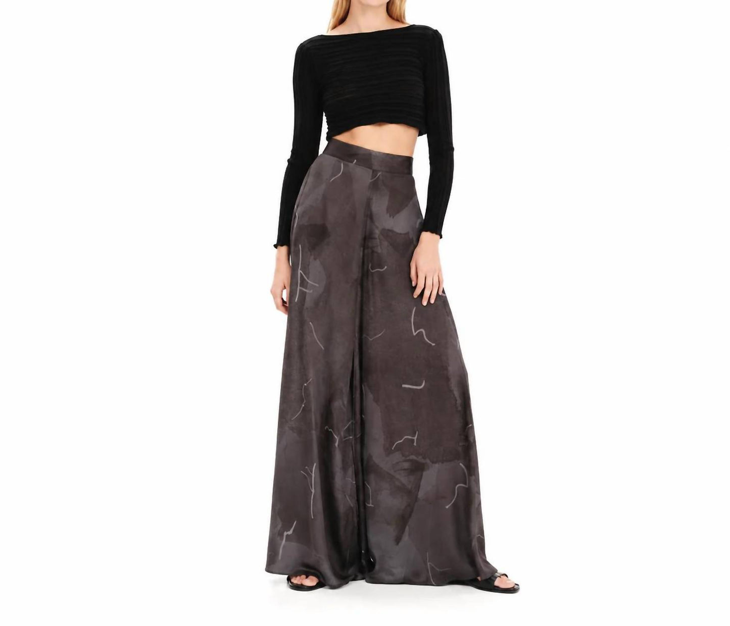 Abstract Silkiness High Waisted Wide Leg Trousers