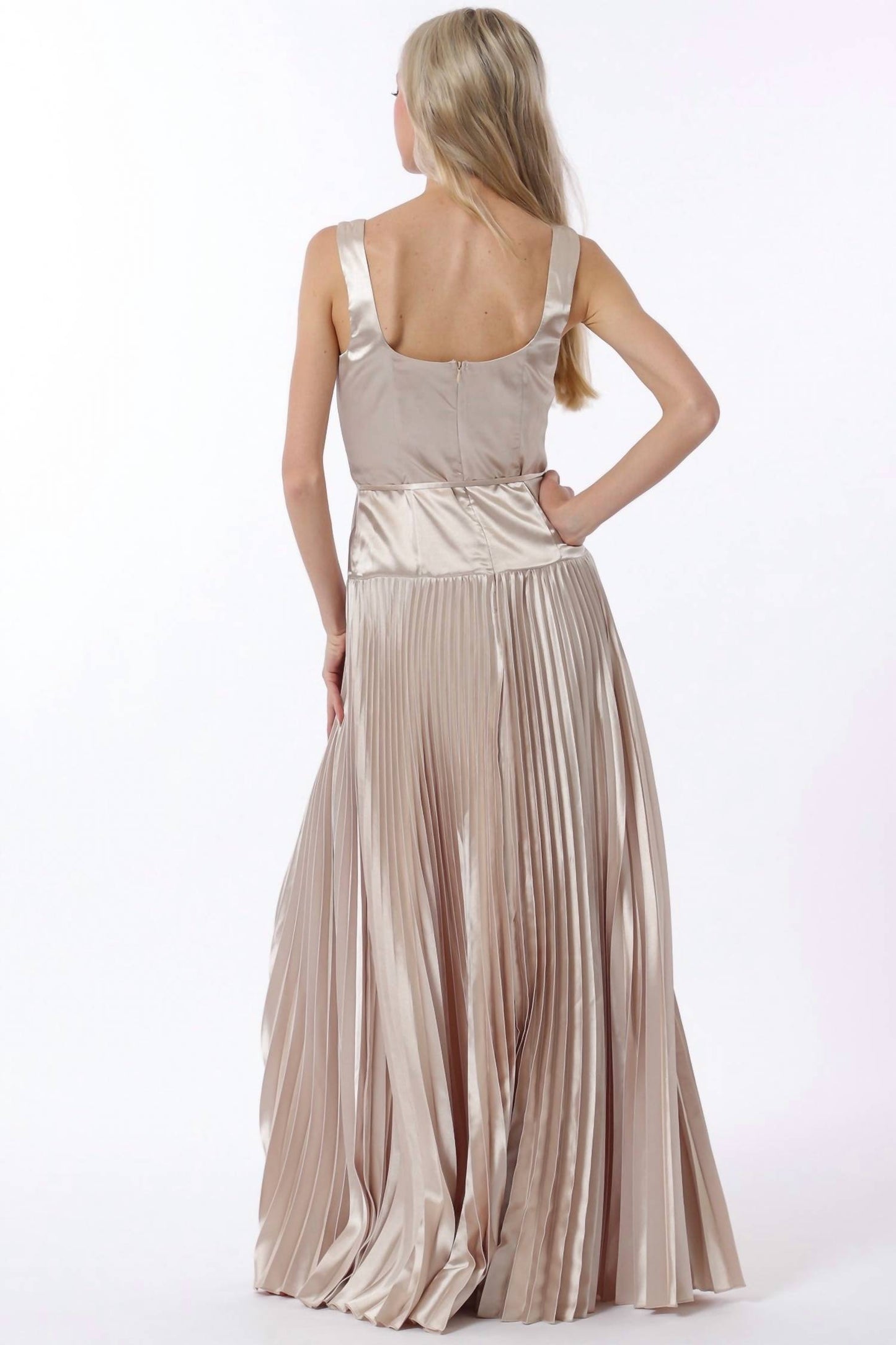Sleeveless Tie Front Waisted Pleat Maxi Dress