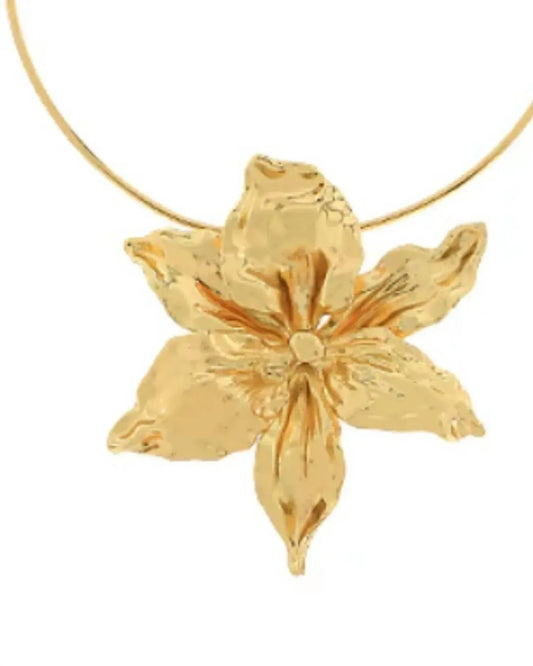 Golden Stella - Women's Textured Flower Wire Open Choker - Rack Hunt