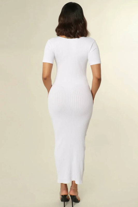 Untitled in Motion - V-neck Bodycon Ribbed Dress - Rack Hunt