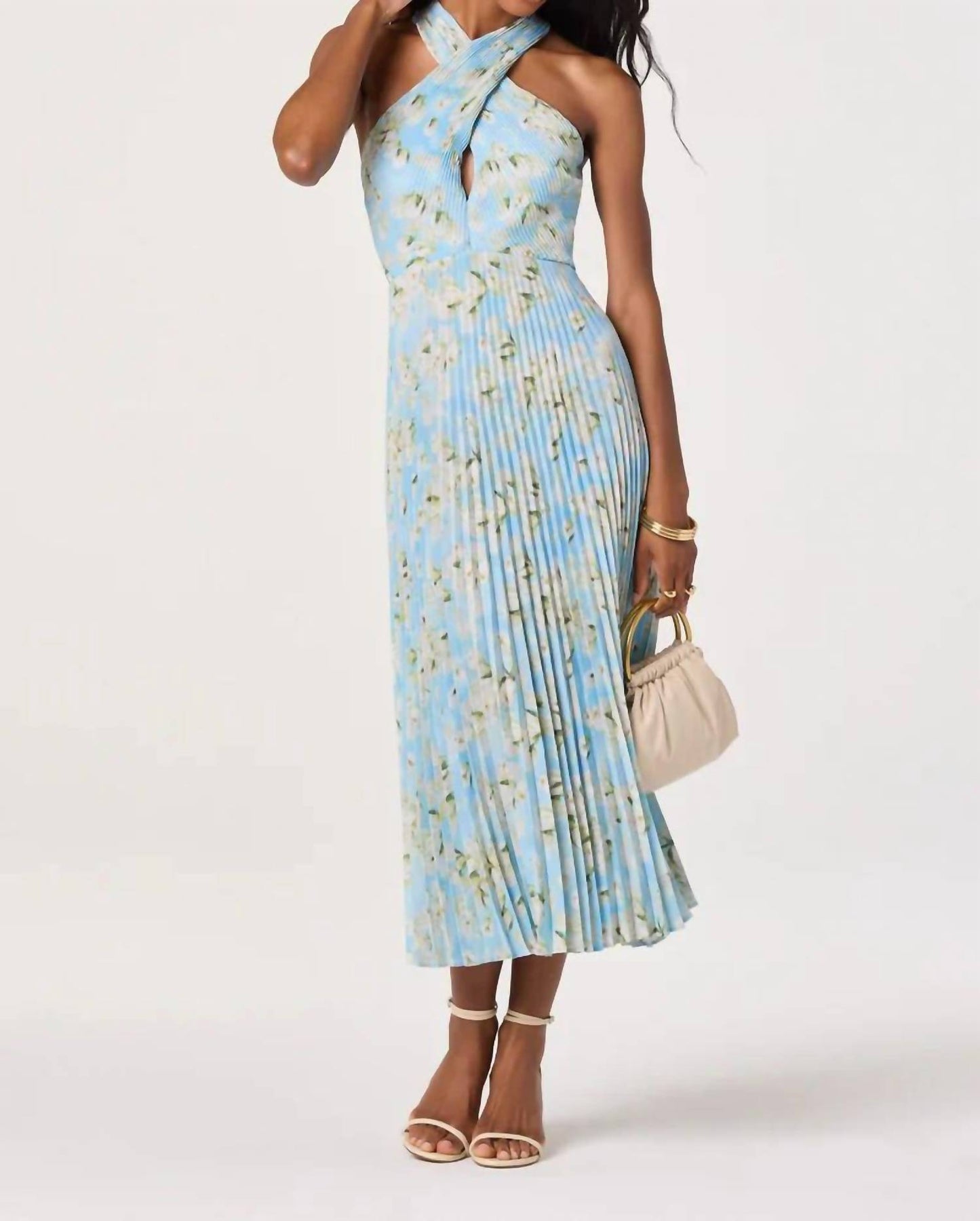 Samantha Plissé Halter Midi Dress